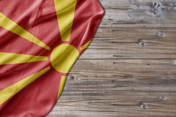 Patrón Madera Vieja Tabla Naturaleza Con Bandera Macedonia Del Norte — Foto de Stock