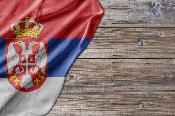 Wooden Pattern Old Nature Table Board Serbia Flag — стокове фото