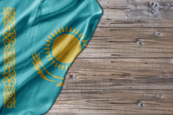 Wooden Pattern Old Nature Table Board Kazakhstan Flag — Stockfoto