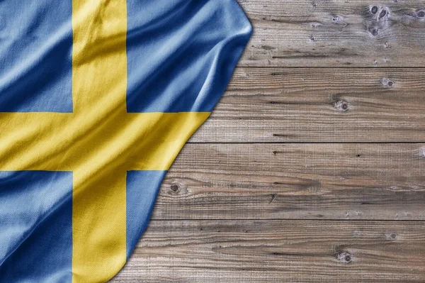 Wooden Pattern Old Nature Table Board Sweden Flag — 스톡 사진