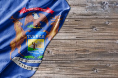United States country state Michigan on old wooden pattern table board 