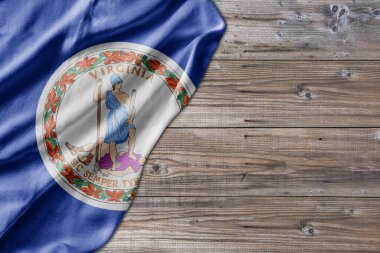 United States country state Virginia on old wooden pattern table board 