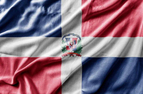Размахивая Детальным Национальным Флагом Доминиканской Республики — стоковое фото