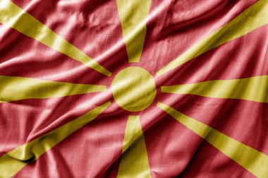 Makedonya 'nın ayrıntılı ulusal bayrağını sallıyor