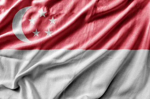 Acenando Bandeira Nacional Detalhada Singapura — Fotografia de Stock