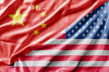 Karışık ABD ve Çin bayrağı, üç boyutlu görüntüleme