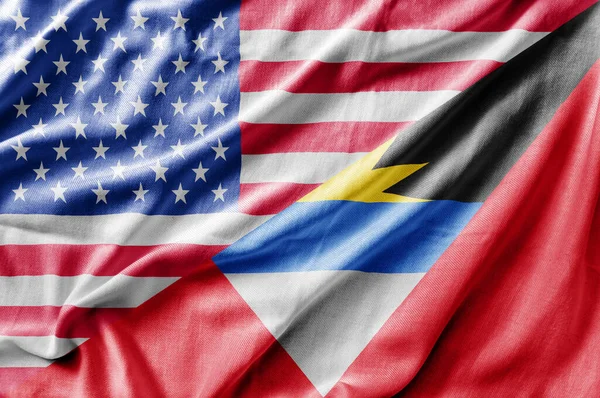 Gemischte Flagge Der Usa Und Antigua Barbuda Dreidimensionales Rendering — Stockfoto