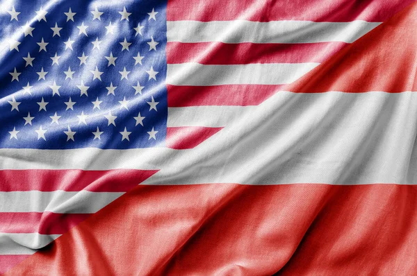 Gemischte Flagge Der Usa Und Österreichs Dreidimensionales Rendering — Stockfoto