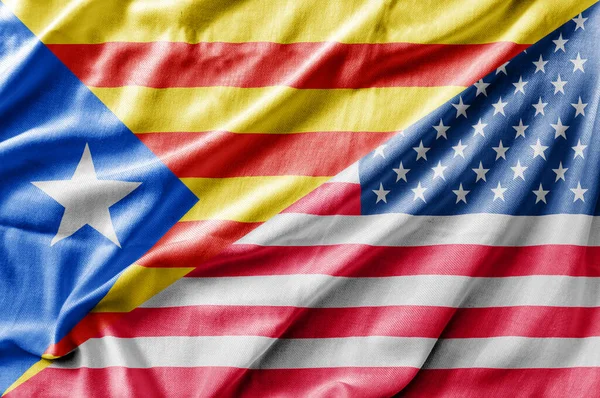 Bandera Mixta Usa Cataluña Renderizado Tridimensional — Foto de Stock