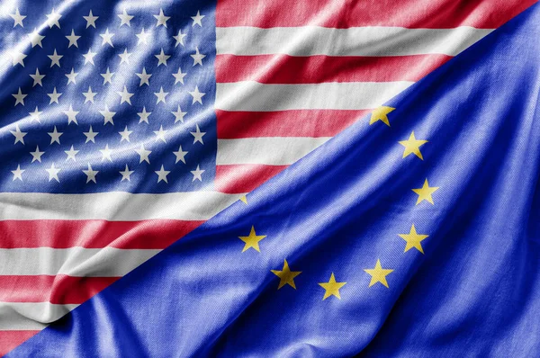 Gemengde Vlag Van Verenigde Staten Europese Unie Driedimensionale Weergave — Stockfoto