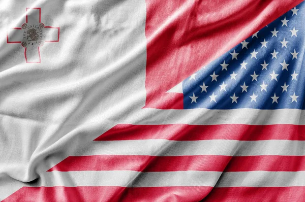Gemischte Flagge Der Usa Und Malta Dreidimensionales Rendering — Stockfoto
