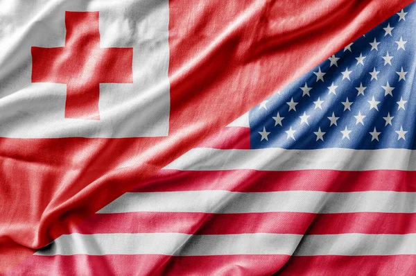混合アメリカとトンガの旗 3次元レンダリング — ストック写真
