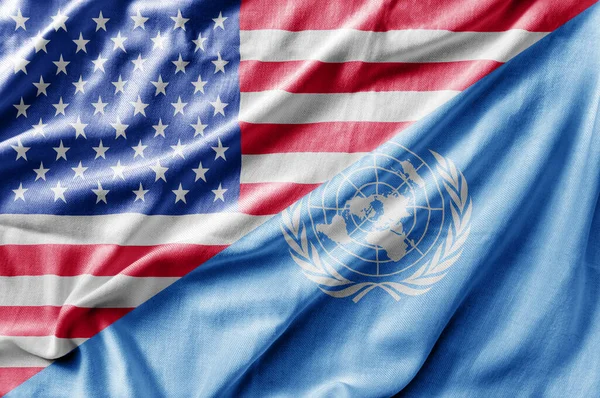 美国和联合国混合国旗 三维渲染 — 图库照片