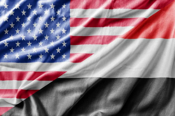 Gemischte Flagge Der Usa Und Des Jemen Dreidimensionales Rendering — Stockfoto