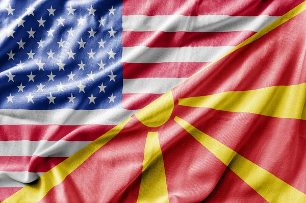 Gemischte Flagge Der Usa Und Nordmakedoniens Dreidimensionale Darstellung — Stockfoto