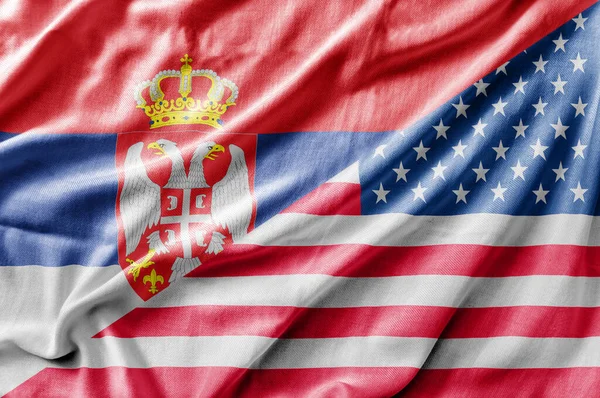 Smíšená Vlajka Usa Srbska Trojrozměrná Vykreslení — Stock fotografie