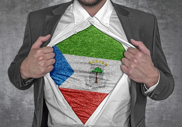 Business Man Show Shirt Flagga Ekvatorialguinea Rips Öppna Hans Skjorta — Stockfoto