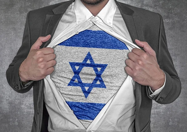 Uomo Affari Show Shirt Bandiera Israele Strappa Aprire Camicia — Foto Stock