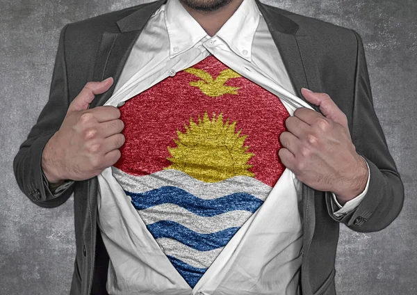 Business Man Show Shirt Flagga Kiribati Rips Öppna Hans Skjorta — Stockfoto