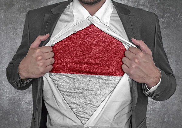 Hombre Negocios Mostrar Camiseta Bandera Mónaco Rasga Abrir Camisa —  Fotos de Stock