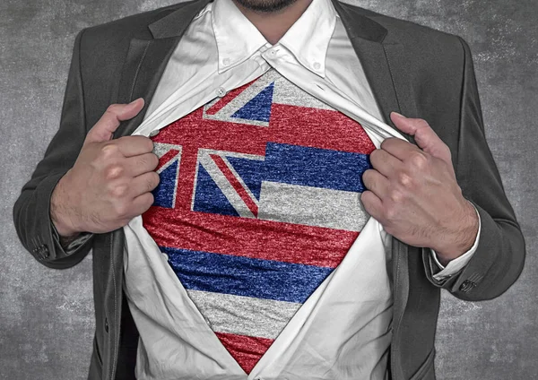 Zakenman Show Shirt Vlag Van Staat Hawaï Scheurt Zijn Shirt — Stockfoto