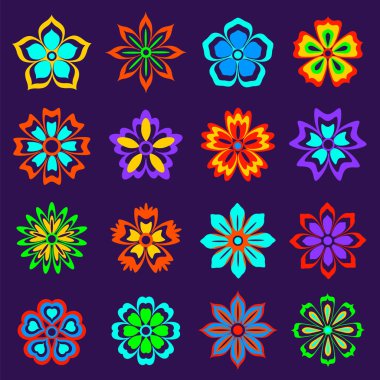 Beyaz arka plan üzerinde düz çiçek kümesi. Sevimli vektör çizim.