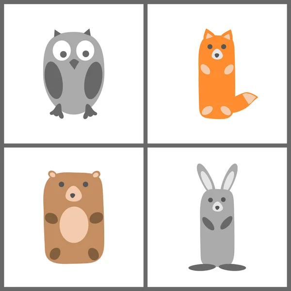 Animaux Forestiers Prêts Dessin Main Dans Style Enfant Illustration Vectorielle — Image vectorielle