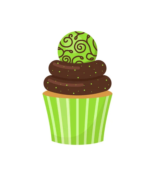 Chocolate Cupcake Decorated Green Candy Isolated White Background Vector Illustration — Stock Vector