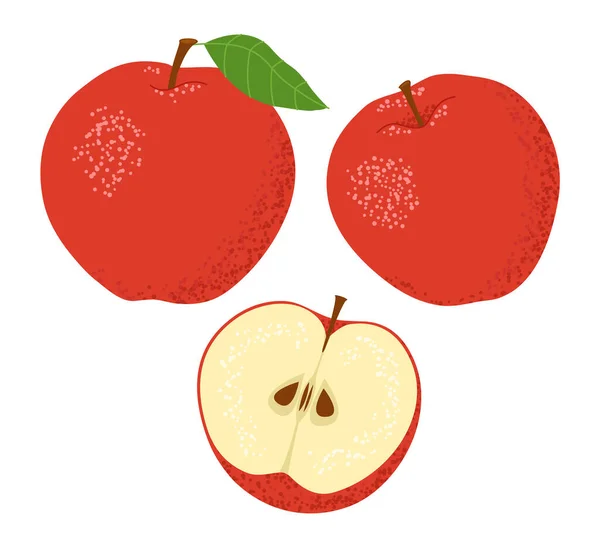 Ensemble Pommes Rouges Entier Coupé Deux Isolé Sur Fond Blanc — Image vectorielle