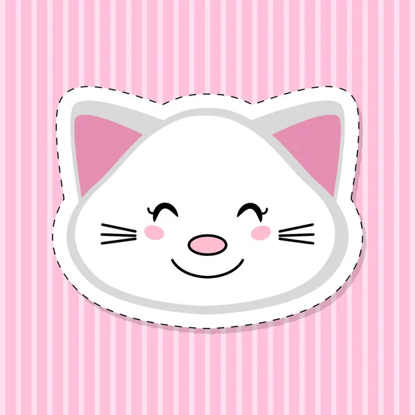 Cute Cartoon White Cat Sticker Head Style Kawaii — Stock Vector