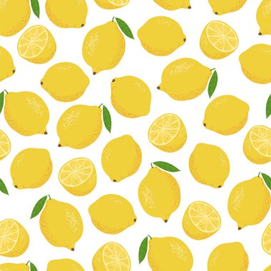 Beyaz arka planda limonlar. Kusursuz desen. Vektör illüstrasyonu.