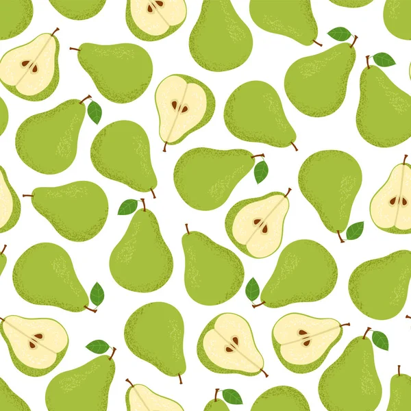 Πράσινα Αχλάδια Φύλλα Λευκό Φόντο Απρόσκοπτο Μοτίβο Εικονογράφηση Διανύσματος — Διανυσματικό Αρχείο