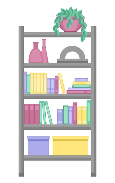 Bücherregal Vorhanden Bücherregal Isoliert Auf Weißem Hintergrund Bücher Und Einrichtungsgegenstände — Stockvektor