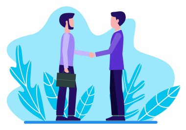 Yatırımcı ve girişimci. El sıkışalım. Ortaklık. Düz dizayn. Vektör illüstrasyonu.