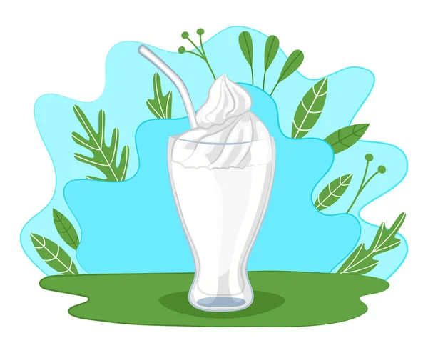 Batido Con Crema Batida Cóctel Vaso Con Paja Fondo Del — Vector de stock