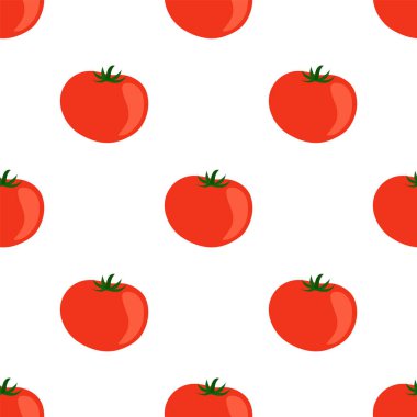 Beyaz arka planda domatesler. Yemekler kusursuz. Vektör illüstrasyonu.