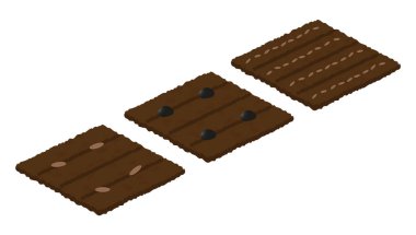 Yataklarda farklı tohum çeşitleri. Ekin. Isometry. Beyaz arka planda ıssız bir bahçe yatağı. Vektör illüstrasyonu.