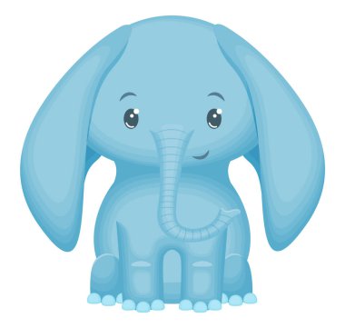 Şirin, komik bebek fil. Beyaz arka planda izole edilmiş. Vektör illüstrasyonu.