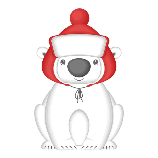 Urso Polar Desenho Animado Bonito Chapéu Com Abas Ouvido Isolado — Vetor de Stock