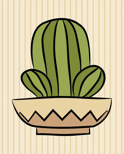 Cactus Pot Black Outline Hand Drawn Style Vector Illustration — Stock Vector