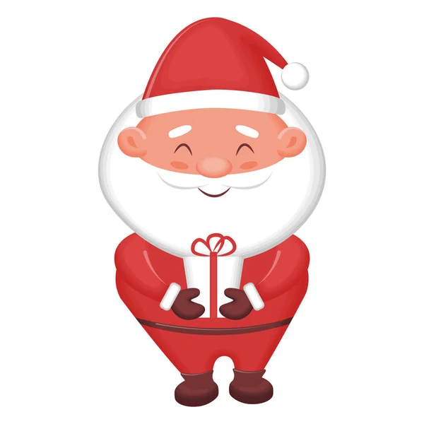 Милый Мультяшный Санта Клаус Подарком Изолированный Персонаж Белом Фоне Векторная — стоковый вектор
