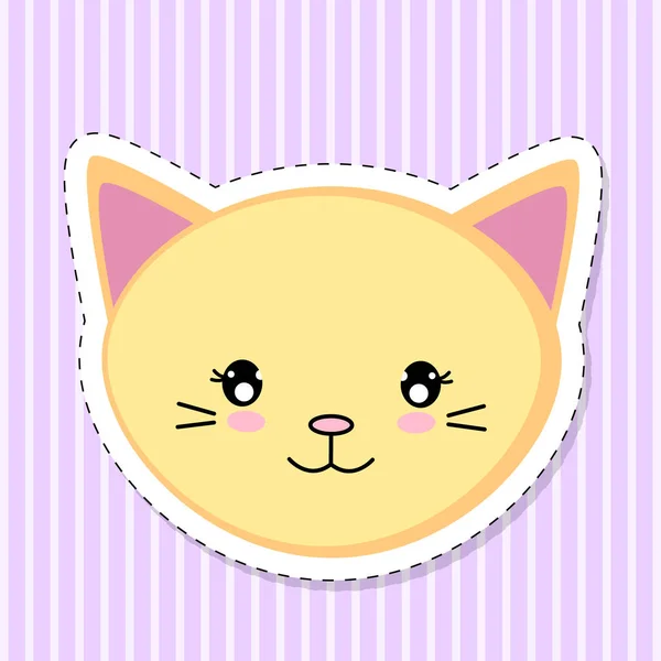 Tête Chaton Autocollant Mignon Chat Dessin Animé Dans Style Kawaii — Image vectorielle