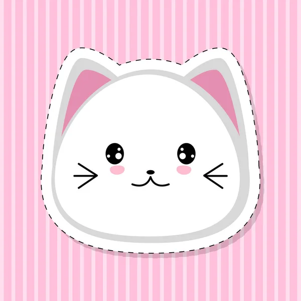 Roztomilá Kreslená Tvář Bílého Koťátka Cat Nálepka Růžovém Pozadí Vektorová — Stockový vektor