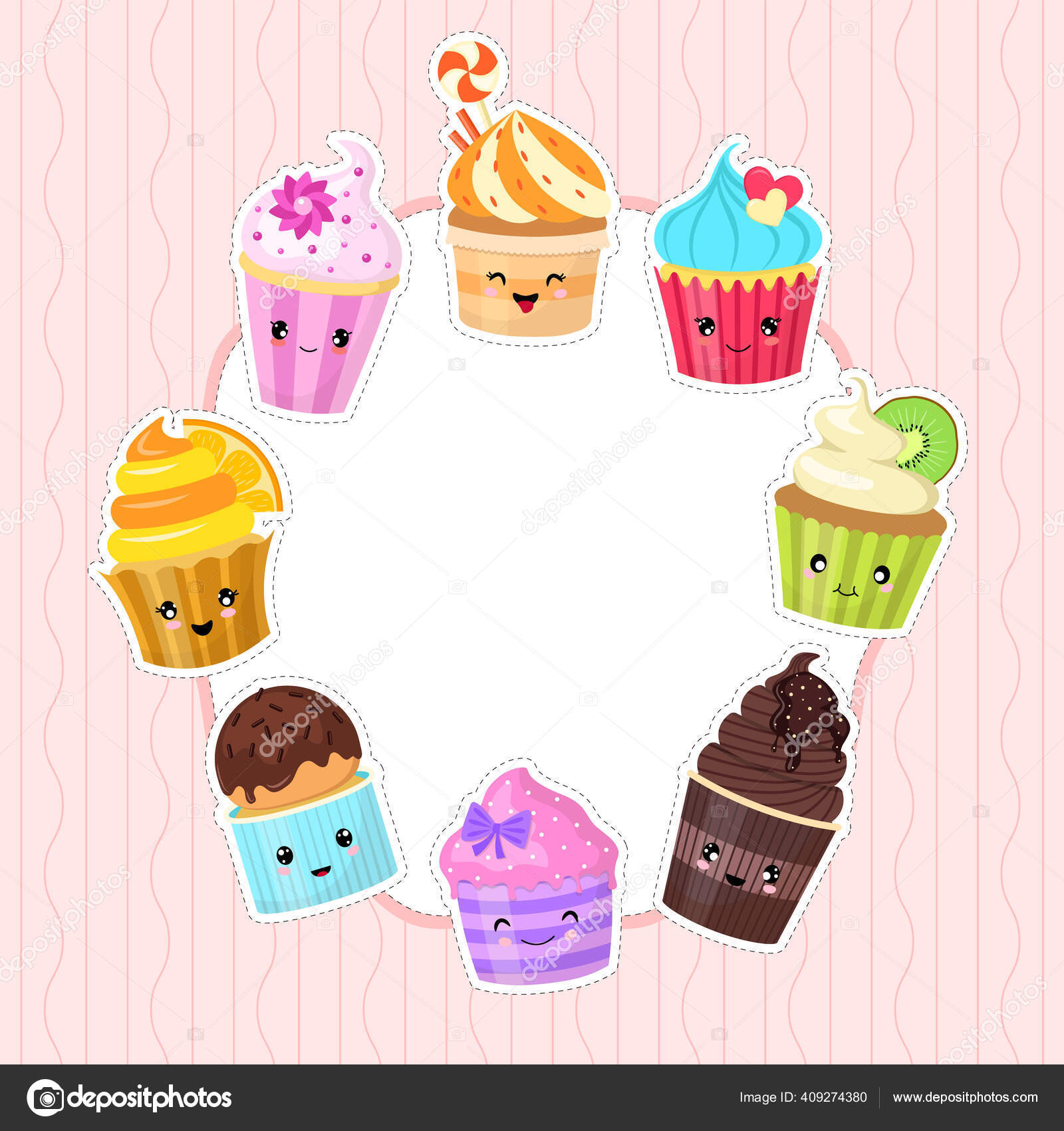 Marco Redondo Para Texto Decorado Con Lindos Cupcakes Dibujos Animados  Vector de stock #409274380 de ©Ksenica, image size:1600x1700