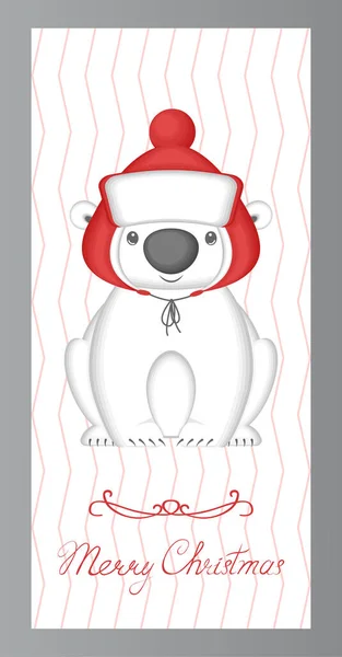 Urso Polar Engraçado Bonito Dos Desenhos Animados Chapéu Vermelho Feliz — Vetor de Stock