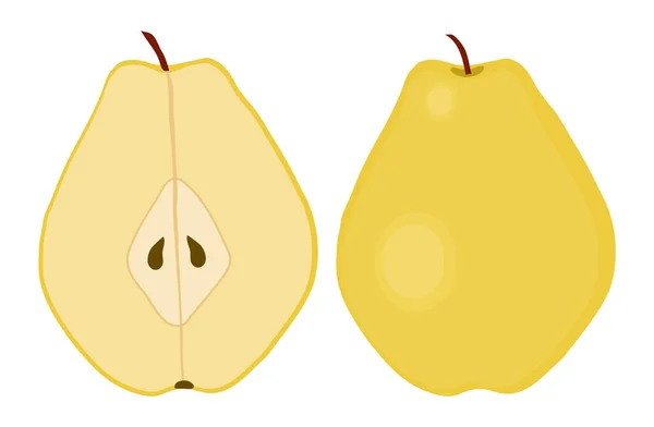Gelbe Birne Ganze Und Halbierte Früchte Vereinzelt Auf Weißem Hintergrund — Stockvektor
