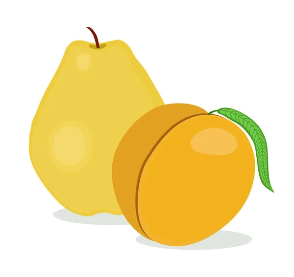 Κίτρινο Αχλάδι Και Ροδάκινο Απομονωμένα Φρούτα Λευκό Φόντο Εικονογράφηση Διανύσματος — Διανυσματικό Αρχείο