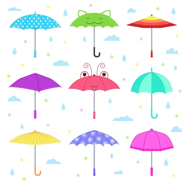 Set Children Umbrellas Isolated Objects White Background Vector Illustration — Stock Vector