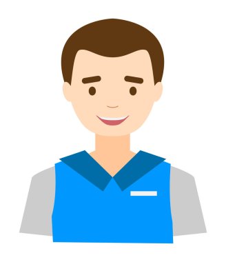 Üniformalı adam. Avatar. Banka çalışanı, danışman. Beyaz arka planda izole edilmiş. Vektör illüstrasyonu.