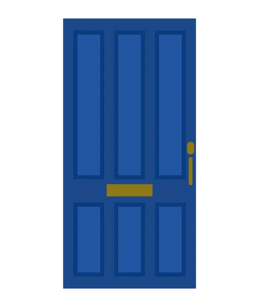 Puerta Delantera Cerrada Azul Aislado Sobre Fondo Blanco Diseño Plano — Vector de stock